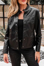 Load image into Gallery viewer, Black Faux Leather Buttoned Front Boxy Jacket
