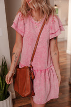 Load image into Gallery viewer, Sachet Pink Mineral Wash Raw Edge Ruffle Mini Dress
