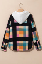 Cargar imagen en el visor de la galería, Multicolour Plaid Color Block Flap Pocket Buttoned Hoodie
