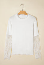 Load image into Gallery viewer, Beige Lace Sleeve Patchwork Faux Two-piece Fuzzy Sweater
