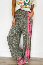 Load image into Gallery viewer, Brown Wild Leopard Print Contrast Lace Striped Detail Drawstring Pants
