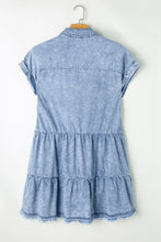 Load image into Gallery viewer, Beau Blue Acid Wash V Neck Tiered Denim Dress
