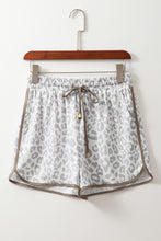 Load image into Gallery viewer, White Leopard Elastic Waist Lace up Contrast Trim Casual Shorts
