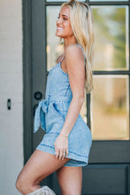 Load image into Gallery viewer, Beau Blue Spaghetti Straps Belted Denim Romper
