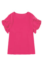 Cargar imagen en el visor de la galería, Bright Pink Ruffled Short Sleeve Plus Size Top
