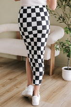 Load image into Gallery viewer, White Checkered Print Side Slit High Waist Midi Skirt
