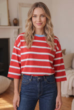 Cargar imagen en el visor de la galería, Racing Red Striped Bow Tie Hollowed Back 7/8 Sleeve Casual T-Shirt

