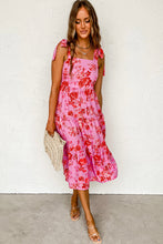 Load image into Gallery viewer, Pink Tie Shoulder Straps Tiered Floral Dress
