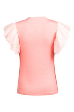 Load image into Gallery viewer, Pink Dotty Mesh Ruffle Sleeve Ribbed Knit Top
