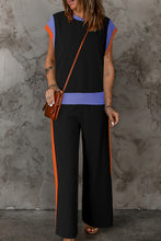 Load image into Gallery viewer, Black Color Block Detail Casual Two-piece Outfit
