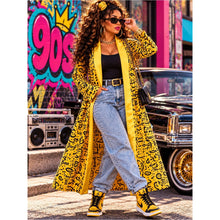 Cargar imagen en el visor de la galería, 90s Inspired Bold Yellow Printed Duster Coat with Satin Trim
