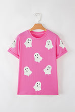 Cargar imagen en el visor de la galería, Sachet Pink Sequin Halloween Ghost Patched Casual T Shirt
