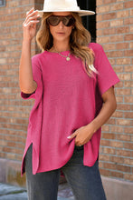 Cargar imagen en el visor de la galería, Rose Red Short Sleeve Side Slit Oversized Sweater
