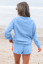 Cargar imagen en el visor de la galería, Beau Blue Striped Accent Pullover and Shorts Two Piece Casual Set
