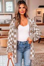 Load image into Gallery viewer, Brown Checkered Open Front Drop Shoulder Cardigan
