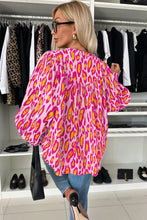 Load image into Gallery viewer, Rose Red Oversized Leopard Print Balloon Sleeve Casual Shirt
