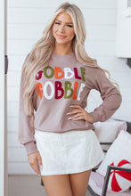 Load image into Gallery viewer, Dark Khaki GOBBLE Letter Graphic Thanksgiving Shift Sweatshirt
