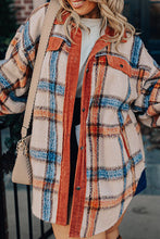 Cargar imagen en el visor de la galería, Brown Stripe Plus Size Plaid Print Collared Buttoned Jacket
