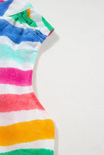 Load image into Gallery viewer, Rose Red Rainbow Stripes Ruffled Hem Drawstring V Neck Tank Top
