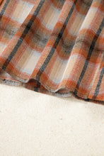 Load image into Gallery viewer, Khaki Plaid Color Block Patchwork Ruffle Hem Tunic Shirt Dress
