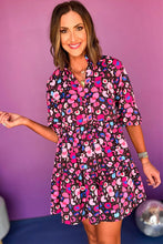 Cargar imagen en el visor de la galería, Rose Abstract Print V Neck Collared Half Sleeve Short Dress
