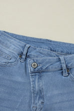 Cargar imagen en el visor de la galería, Dusk Blue High Rise Asymmetric Button Zip Fly Ripped Jeans
