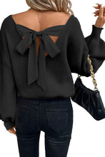 Cargar imagen en el visor de la galería, Black Lantern Sleeve V Neck Knot Back Sweater
