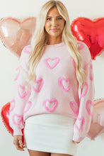 Cargar imagen en el visor de la galería, Pink Heart Shape Bubble Sleeve Baggy Sweater
