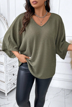 Load image into Gallery viewer, Jungle Green Plus Size V Neck Textured Knit Dolman Top
