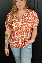 Load image into Gallery viewer, Orange Plus Size Floral Print Drawstring V Neck Short Sleeve Blouse
