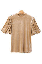 Load image into Gallery viewer, Light French Beige Frilly Puff Sleeve Mock Neck Blouse
