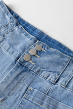 Load image into Gallery viewer, Light Blue Fly Button Exposed Seam Patched Pocket Flare Jeans
