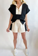 Load image into Gallery viewer, Black Contrast Zipped Stand Collared T Shirt and Short Set
