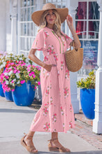 Cargar imagen en el visor de la galería, Pink Notched Neck Flutter Short Sleeve Floral Print Maxi Dress
