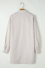 Load image into Gallery viewer, Khaki Stripe Long Sleeve Button Up Mini Shirt Dress
