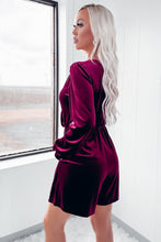 Load image into Gallery viewer, Red Dahlia Velvet Surplice Neck Ruffled Sleeve High Waist Romper
