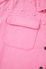 Load image into Gallery viewer, Bonbon Pearl Beaded Raw Hem Button Up Denim Jacket
