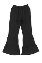 Cargar imagen en el visor de la galería, Black Textured High Waist Ruffled Bell Bottom Pants
