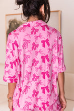 Load image into Gallery viewer, Pink Bow Print Half Sleeve Shirt and Shorts Pajamas Set
