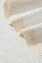 Load image into Gallery viewer, Beige Floral Patched Waffle Textured Colorblock V Neck Casual Hooded Top
