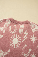 Cargar imagen en el visor de la galería, Peach Blossom Western Print Drop Shoulder Round Neck Long Sleeve Sweater
