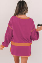 Load image into Gallery viewer, Rose Red Color Contrast Loose Pullover and Lace-up Waist Skort Set
