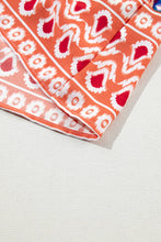 Cargar imagen en el visor de la galería, Orange Bohemian Print Tie Neck Ruffle Hem Short Dress
