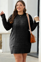 Cargar imagen en el visor de la galería, Black Cable Knit Drop Shoulder Loose Fit Sweater Dress
