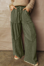 Load image into Gallery viewer, Vineyard Green Mineral Wash Tiered Wide Leg Patchwork Drawstring Pants
