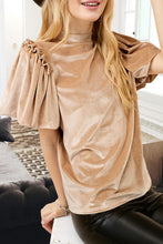 Cargar imagen en el visor de la galería, Light French Beige Frilly Puff Sleeve Mock Neck Blouse
