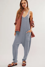 Load image into Gallery viewer, Gray Waffle Knit Spaghetti Straps Loose Fit Jumpsuit
