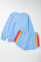 Cargar imagen en el visor de la galería, Beau Blue Striped Accent Pullover and Shorts Two Piece Casual Set
