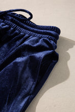 Load image into Gallery viewer, Navy Blue Solid Velvet Ruffled Two Piece Pants Set
