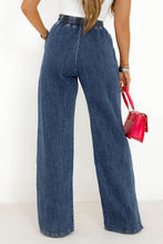 Load image into Gallery viewer, Dark Blue Drawstring Elastic Waist Wide Leg Jeans
